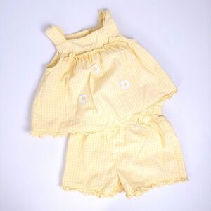 Vintage Y2K KRU Supplies 2-Piece Set Kids 6-9 Months Yellow Gingham Daisy